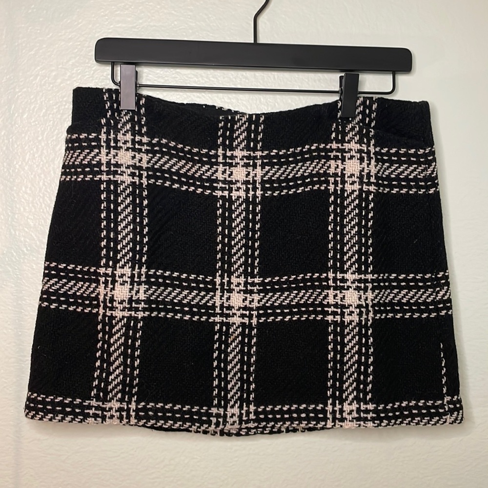 Recycled Wool Black and White Plaid Mini Skirt
